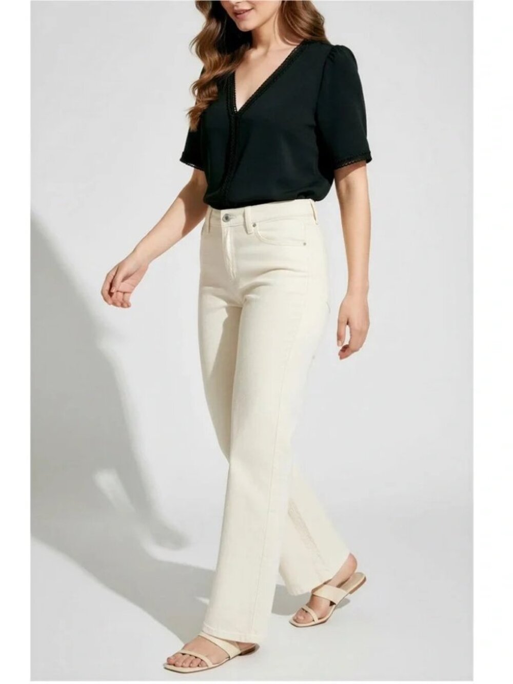 Sezane | Black V-Neck Lace-Trim Top - Picture 3 of 8